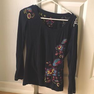 Johny Was Top Long-Sleeve Embroidered T